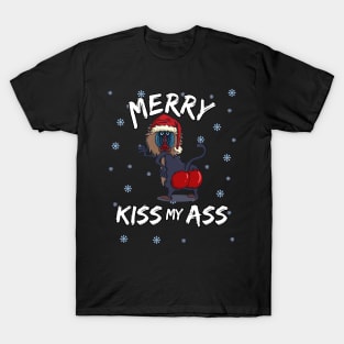 Ugly Christmas Sweater Baboon | Merry Kiss My Ass T-Shirt